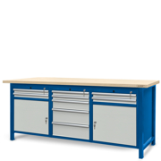 Workbench 2100 x 740: 2 cabinets S11, 1 cabinet S13 (9 drawers, 2 lockers)