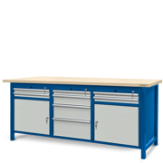 Workbench 2100 x 740: 2 cabinets S11, 1 cabinet S14 (8 drawers, 2 lockers)