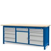 Workbench 2100 x 740: 2 cabinets S13, 1 cabinet S11 (12 drawers, 1 locker)