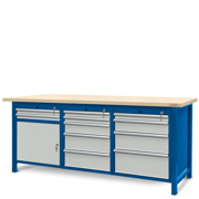 Workbench 2100 x 740: 1 cabinet S11, 1 cabinet S13, 1 cabinet S14 (11 drawers, 1 locker)