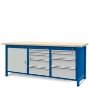 Workbench 2100 x 740: 1 cabinet S12, 1 cabinet S13, 1 cabinet S14 (9 drawers, 1 locker)