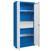 
Universal cabinet: 3 galvanised shelves, 1 small set of drawers