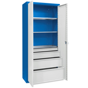 
Universal cabinet: 3 galvanised shelves, 1 large set of drawers