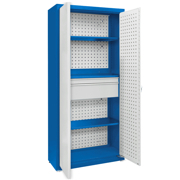 Universal cabinet: 3 painted shelves, 1 small set of drawers, perforated boards