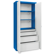 Universal cabinet: 3 painted shelves, 1 large set of drawers, perforated boards