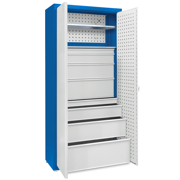 Universal cabinet: 2 galvanised shelves, 2 large sets of drawers, perforated boards