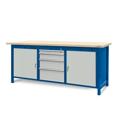 Workbench 2100 x 740: 2 cabinets S12, 1 cabinet S14 (4 drawers, 2 lockers)