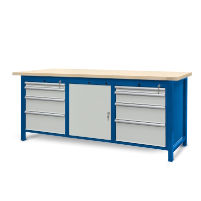 Workbench 2100 x 740: 2 cabinets S14, 1 cabinet S12 (8 drawers, 1 locker)