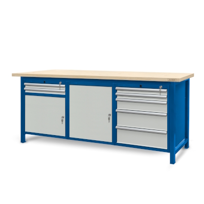 Workbench 2100 x 740: 1 cabinet S11, 1 cabinet S12, 1 cabinet S13 (7 drawers, 2 lockers)