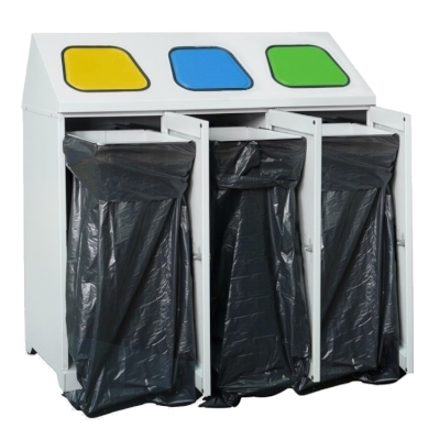 Metalowy pojemnik na odpady 3-komorowy z 3 obejmami do worków
